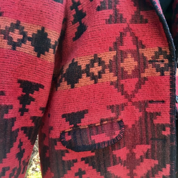 Vintage Woolrich Blanket Coat M Southwest Red Wool - Picture 3 of 7